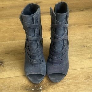 Women's Blue Peep-Toe Ankle Boots